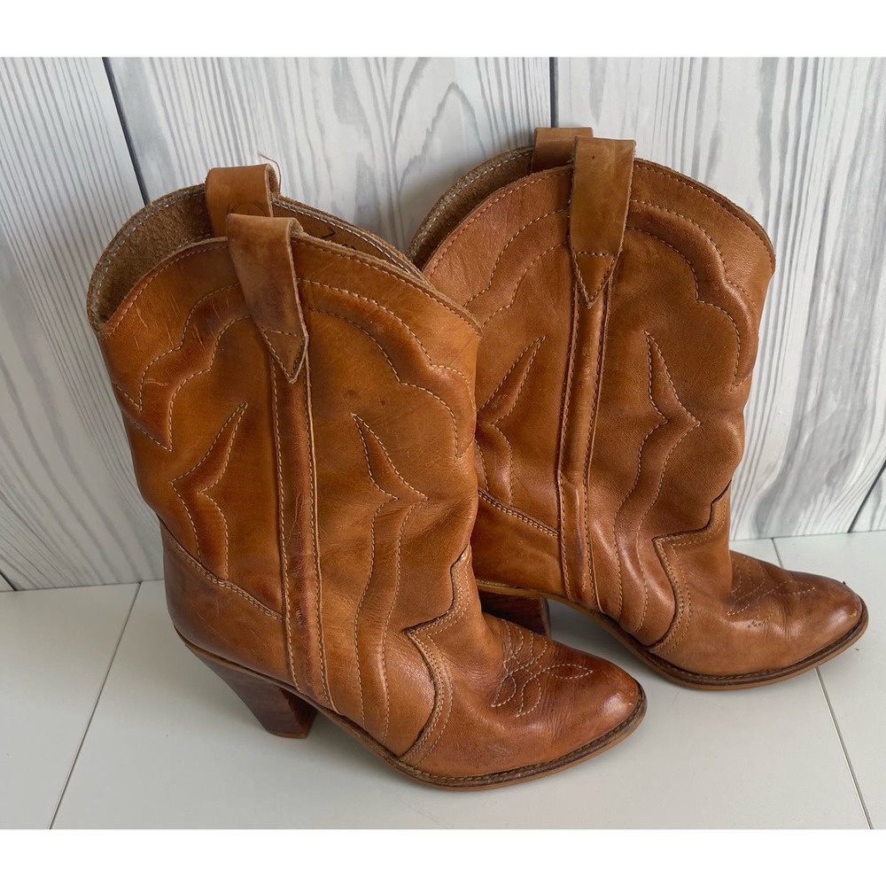 Vtg Womens No Brand Womens Cowboy Boots Stacked Heels Brown Size 7. Leather